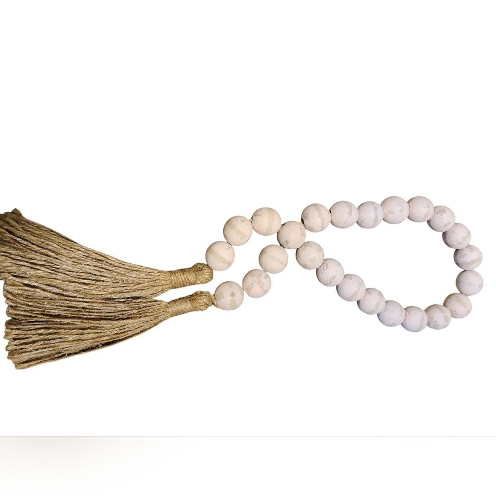 Distressed Pink Wood Beads with Tassel 17" Farmhouse Countrycore